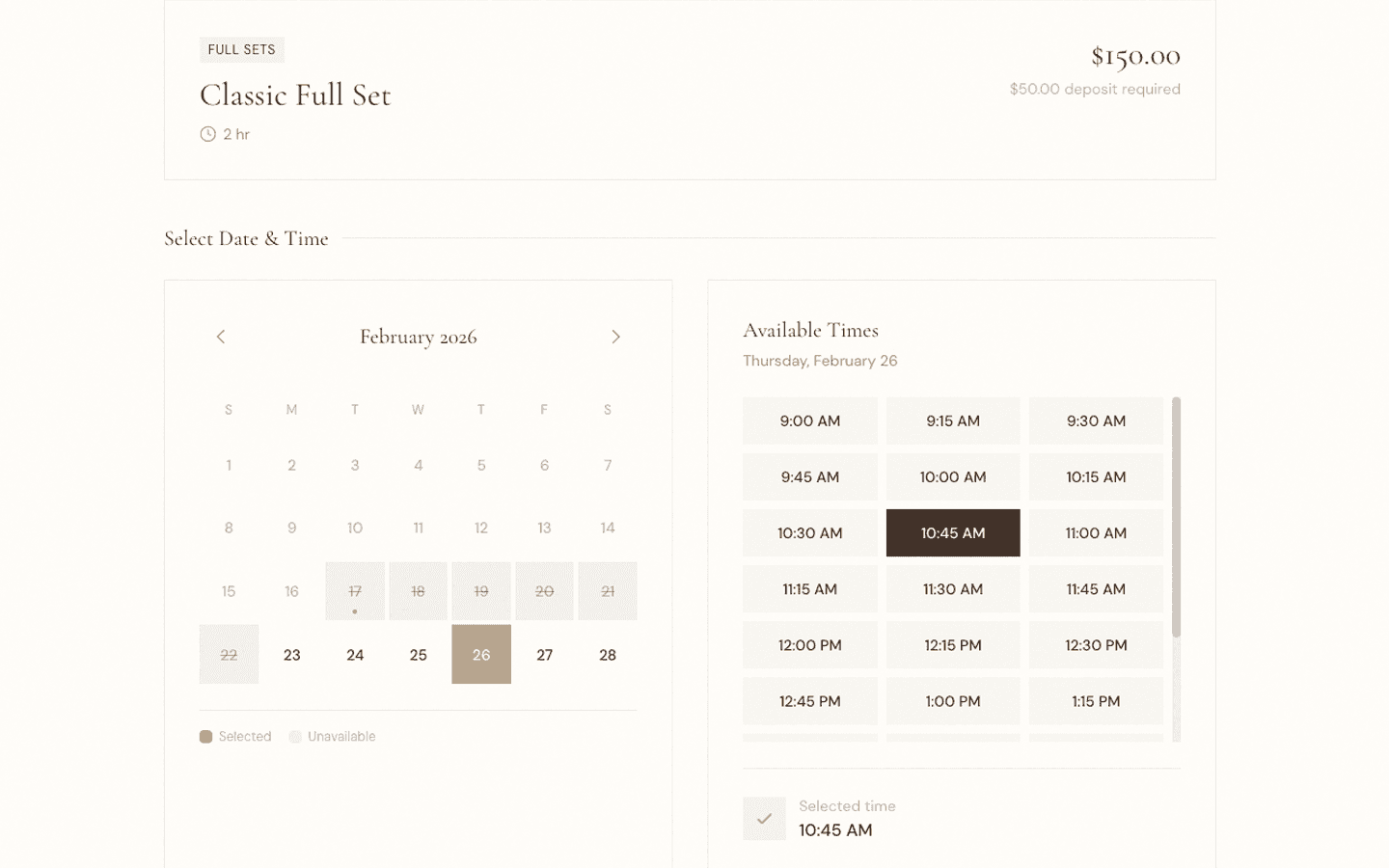 Mila custom booking page