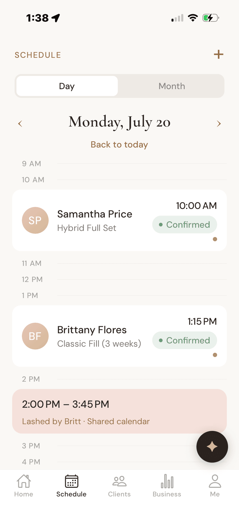 A day of appointments in the Mila schedule